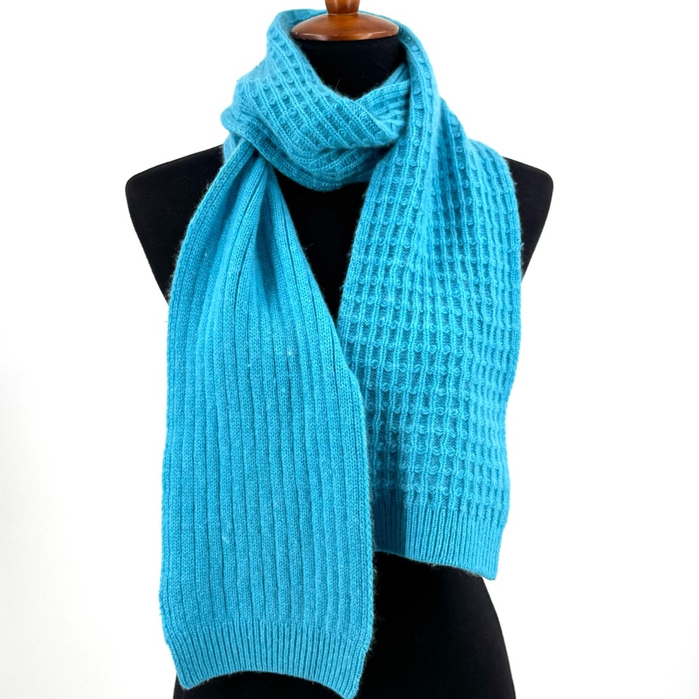 Turquoise Cashmere Waffle Ribbed Scarf OS - Picture 2 of 7